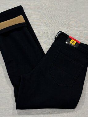 CAT Caterpillar Work Pants Mens 34 x 32 Black Canvas Fleece Lined Insulated
